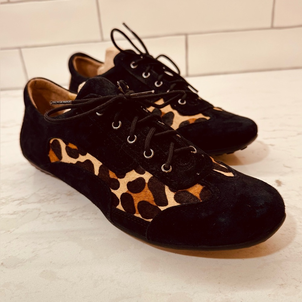 🐆 VANELi Leopard Calf Hair & Black Suede Leather Lace-Up “Caylin” Shoes NWOB
